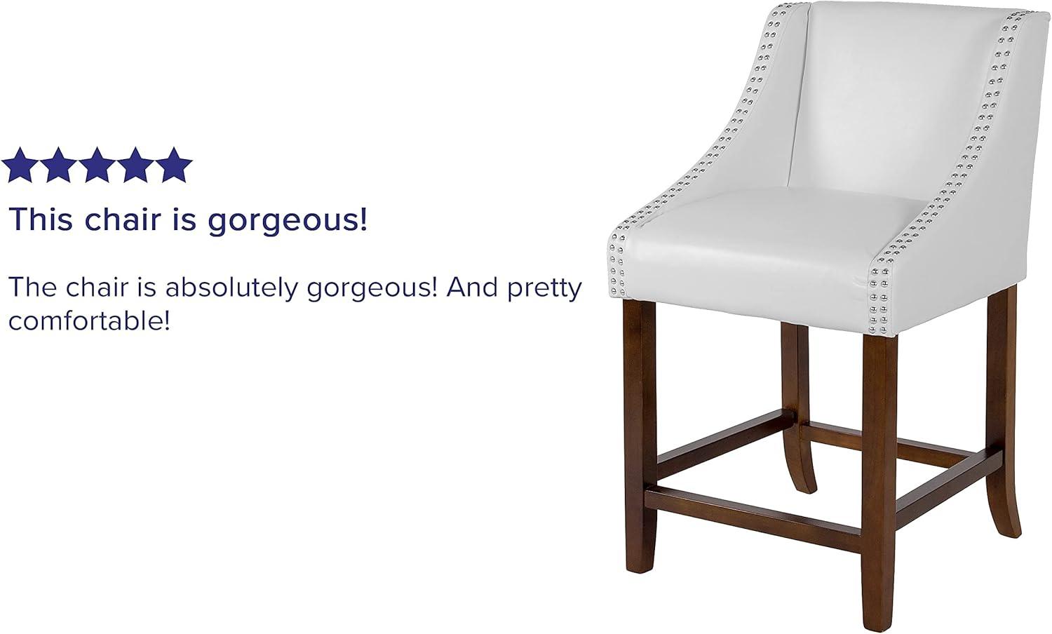 imageFlash Furniture Carmel Series 24quot High Transitional Walnut Counter Height Stool with Nail Trim in Dark Gray Fabric Set of 2White Leathersoft
