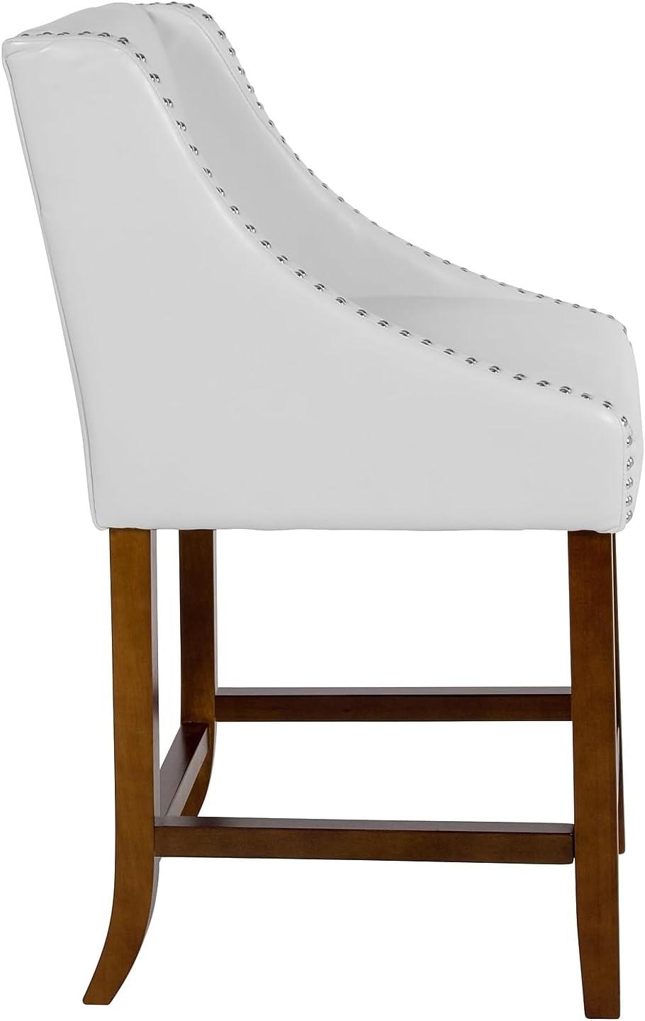 imageFlash Furniture Carmel Series 24quot High Transitional Walnut Counter Height Stool with Nail Trim in Dark Gray Fabric Set of 2White Leathersoft