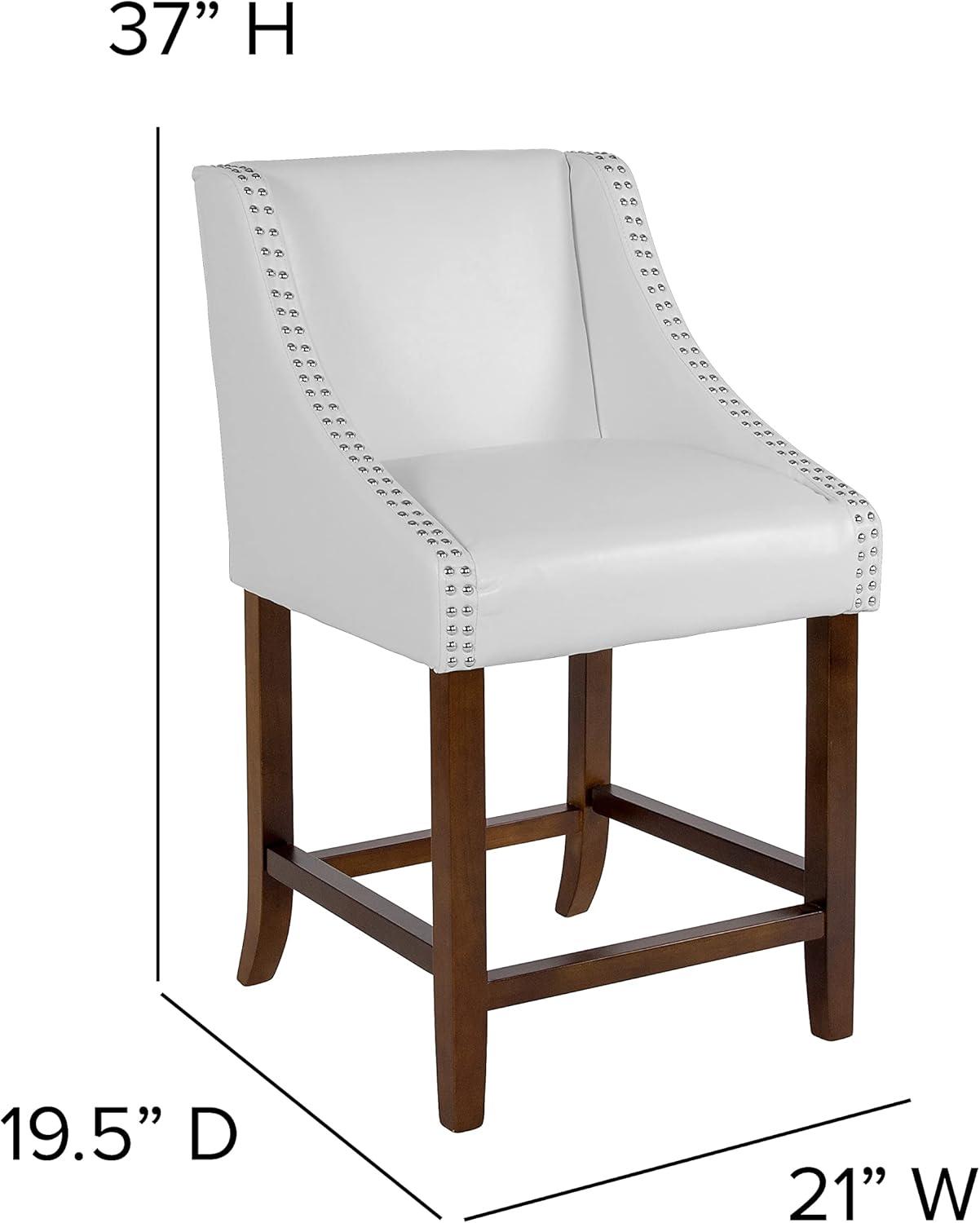 imageFlash Furniture Carmel Series 24quot High Transitional Walnut Counter Height Stool with Nail Trim in Dark Gray Fabric Set of 2White Leathersoft
