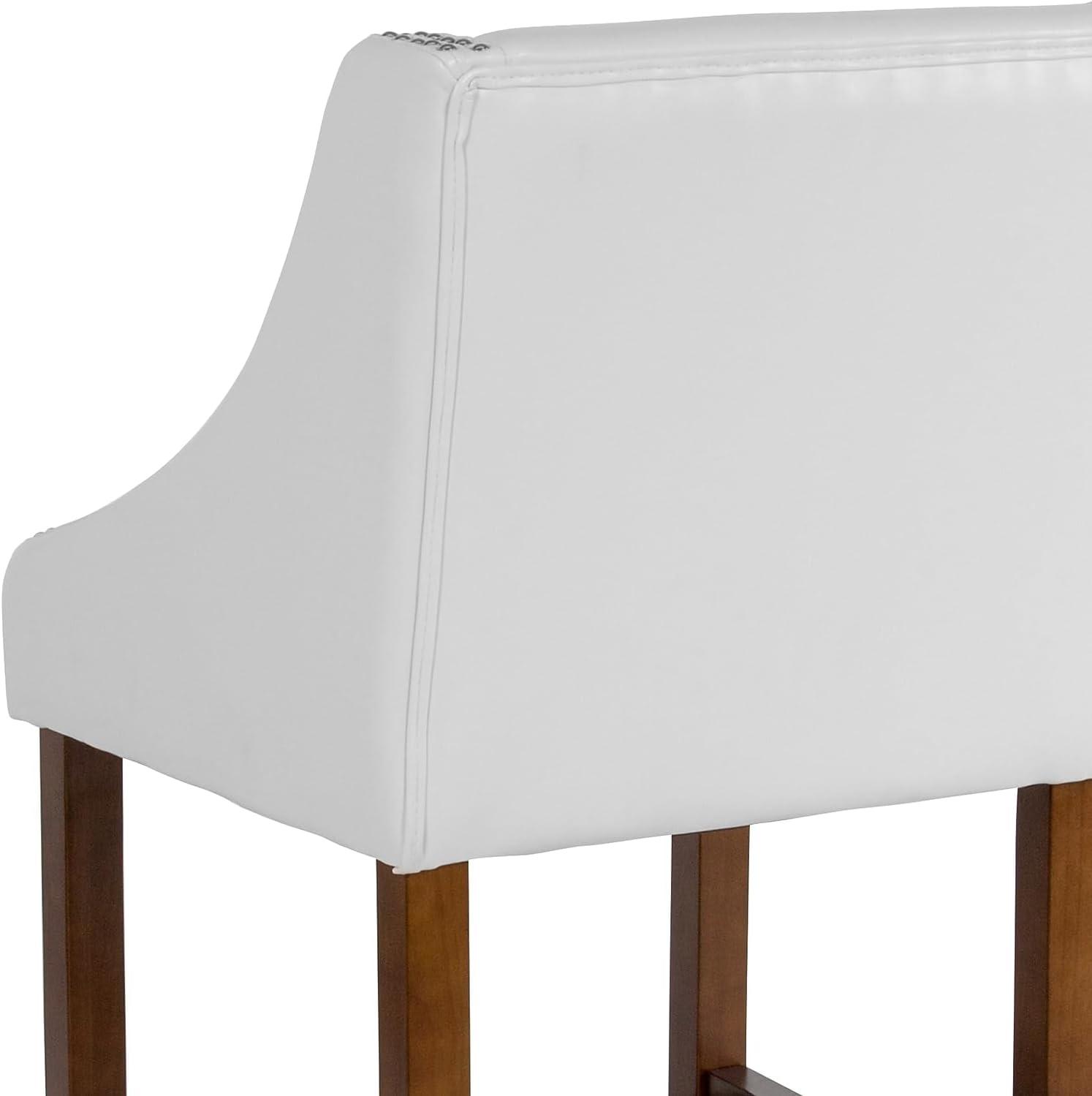 imageFlash Furniture Carmel Series 24quot High Transitional Walnut Counter Height Stool with Nail Trim in Dark Gray Fabric Set of 2White Leathersoft