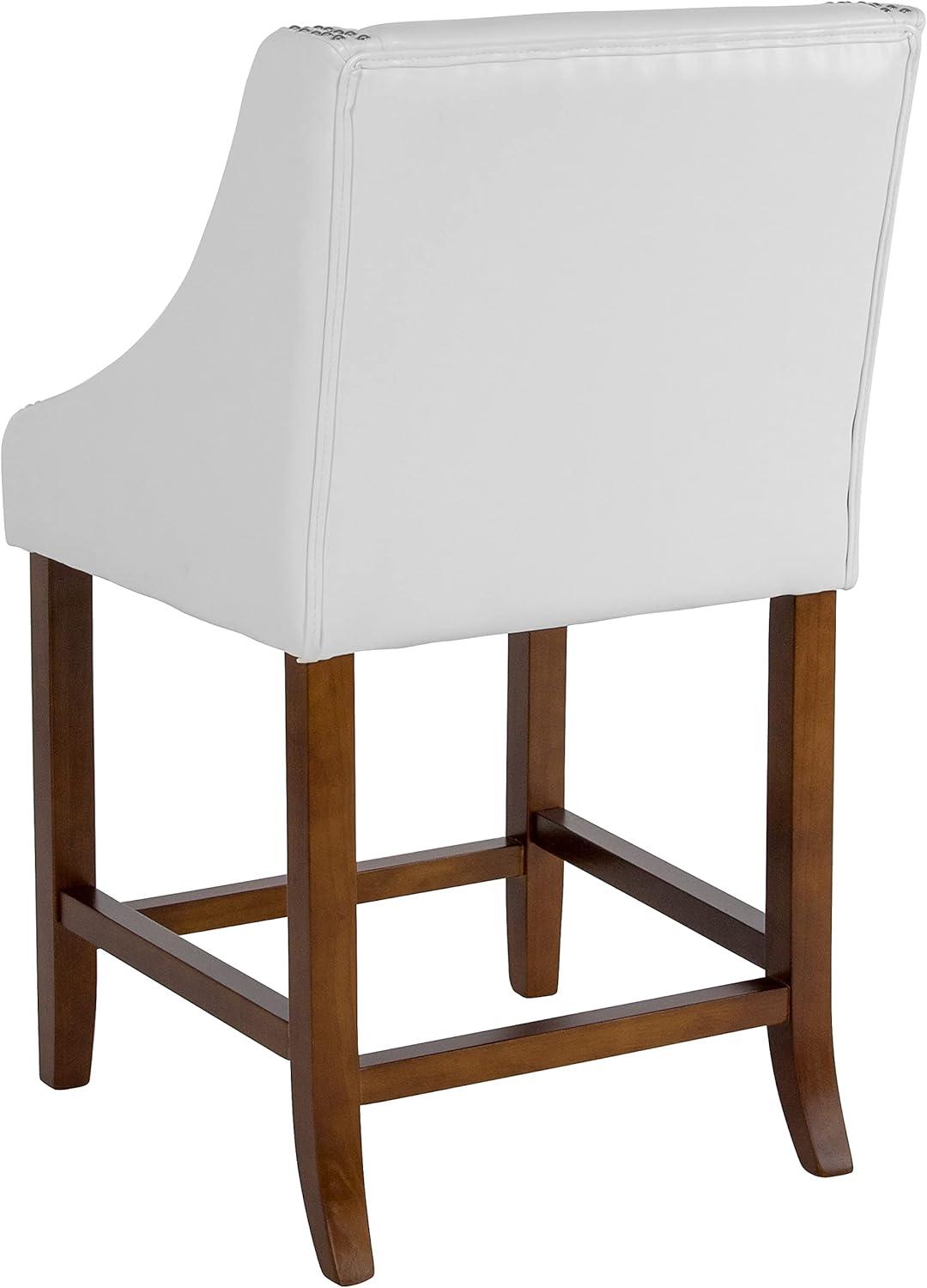 imageFlash Furniture Carmel Series 24quot High Transitional Walnut Counter Height Stool with Nail Trim in Dark Gray Fabric Set of 2White Leathersoft