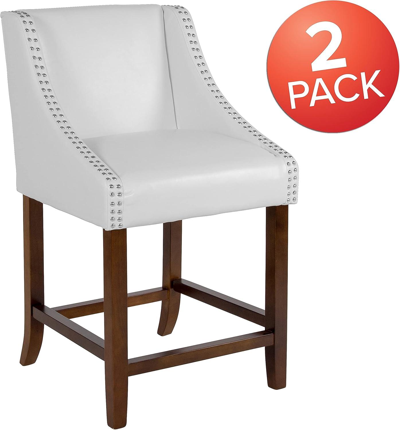imageFlash Furniture Carmel Series 24quot High Transitional Walnut Counter Height Stool with Nail Trim in Dark Gray Fabric Set of 2White Leathersoft