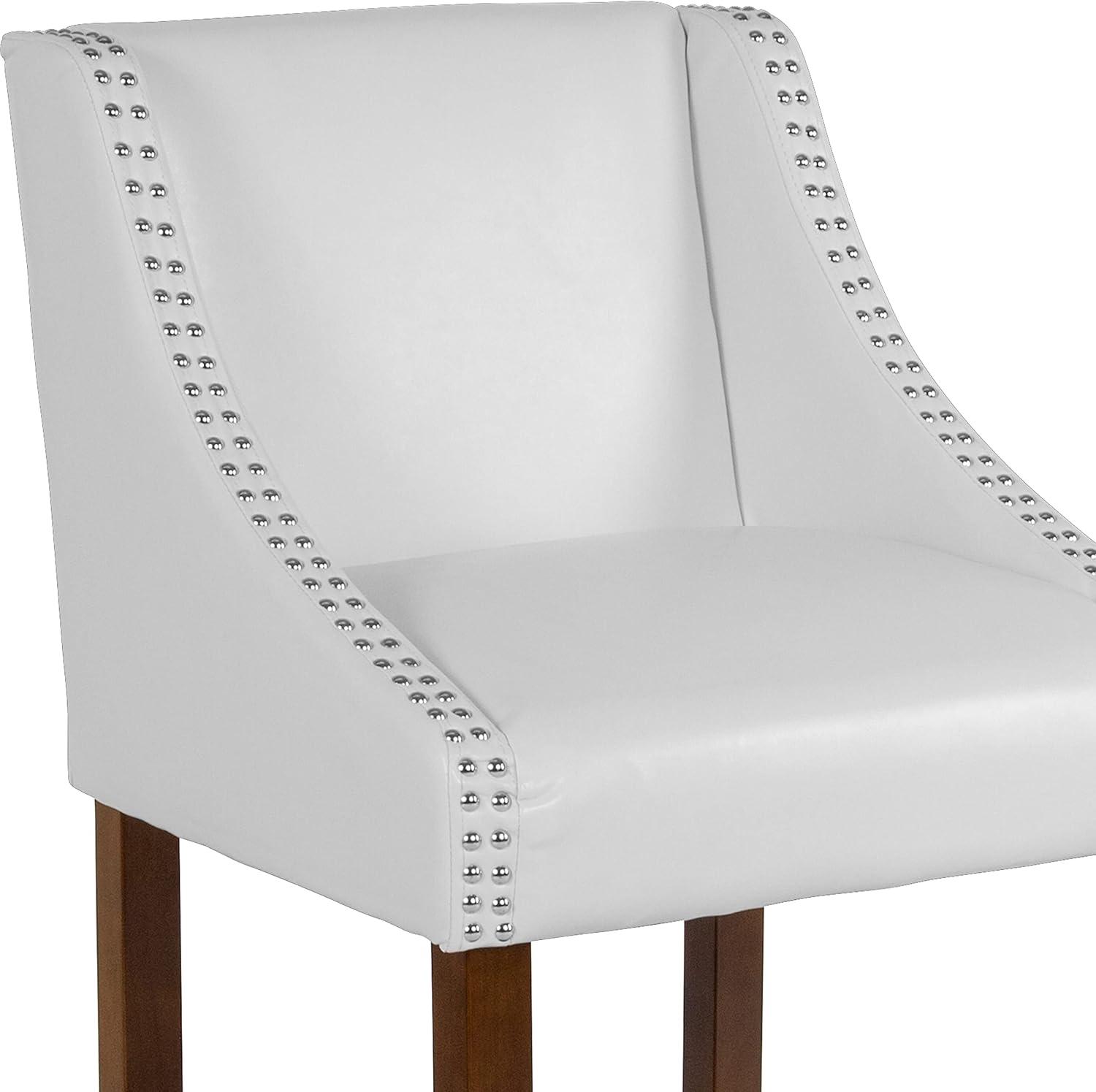 imageFlash Furniture Carmel Series 24quot High Transitional Walnut Counter Height Stool with Nail Trim in Dark Gray Fabric Set of 2White Leathersoft