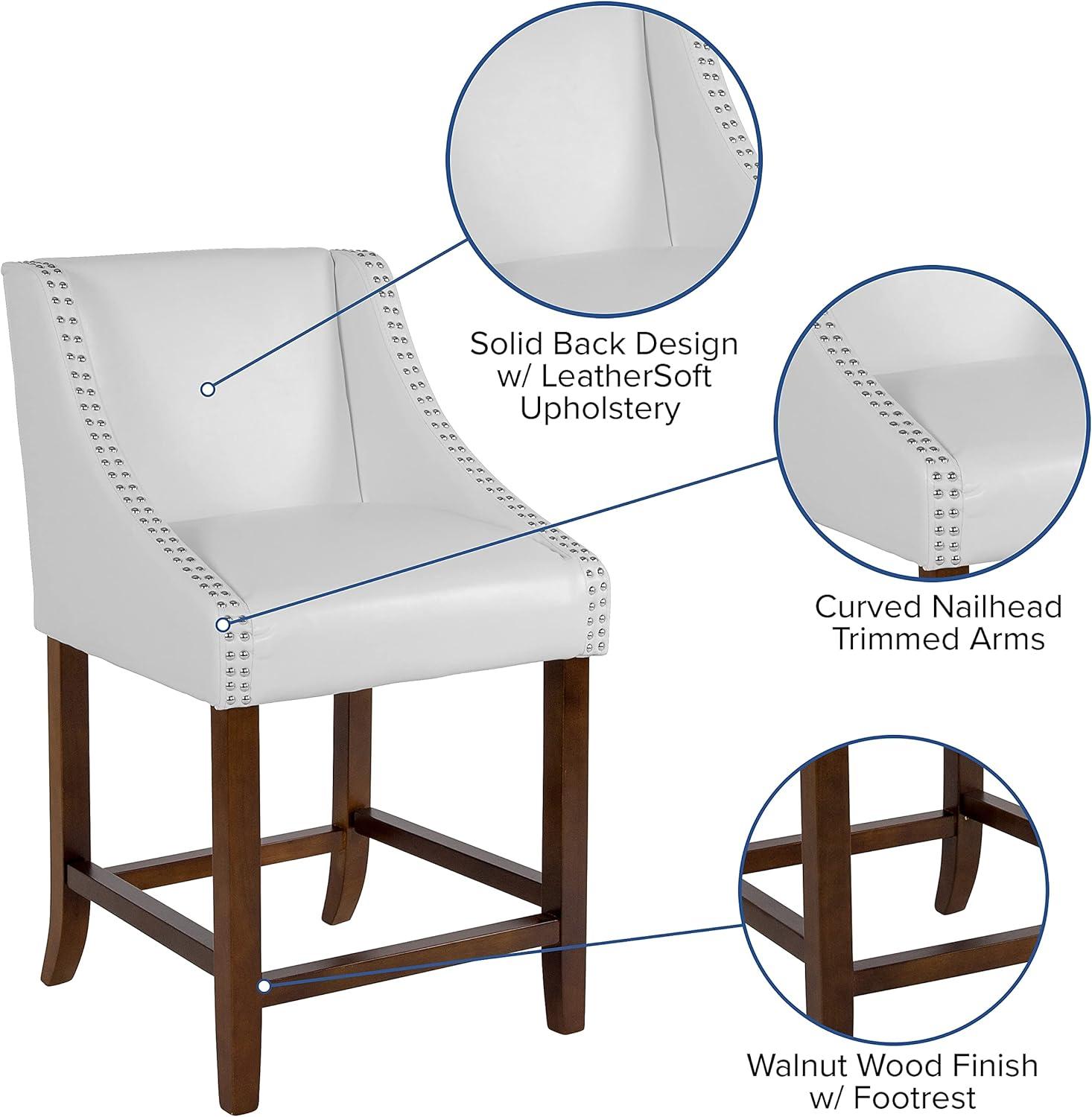 imageFlash Furniture Carmel Series 24quot High Transitional Walnut Counter Height Stool with Nail Trim in Dark Gray Fabric Set of 2White Leathersoft