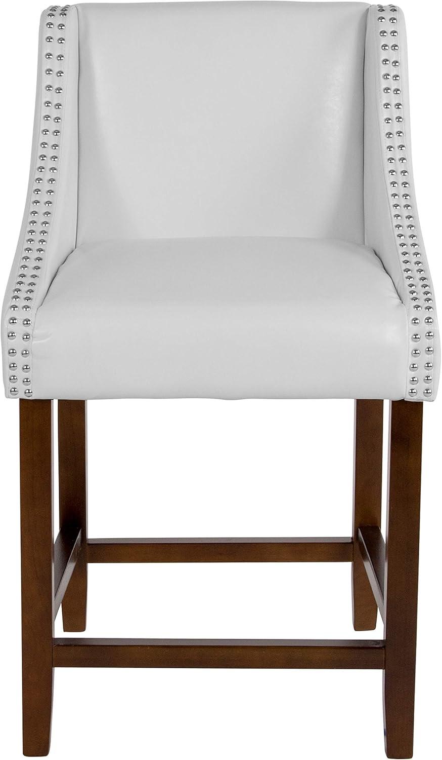 imageFlash Furniture Carmel Series 24quot High Transitional Walnut Counter Height Stool with Nail Trim in Dark Gray Fabric Set of 2White Leathersoft