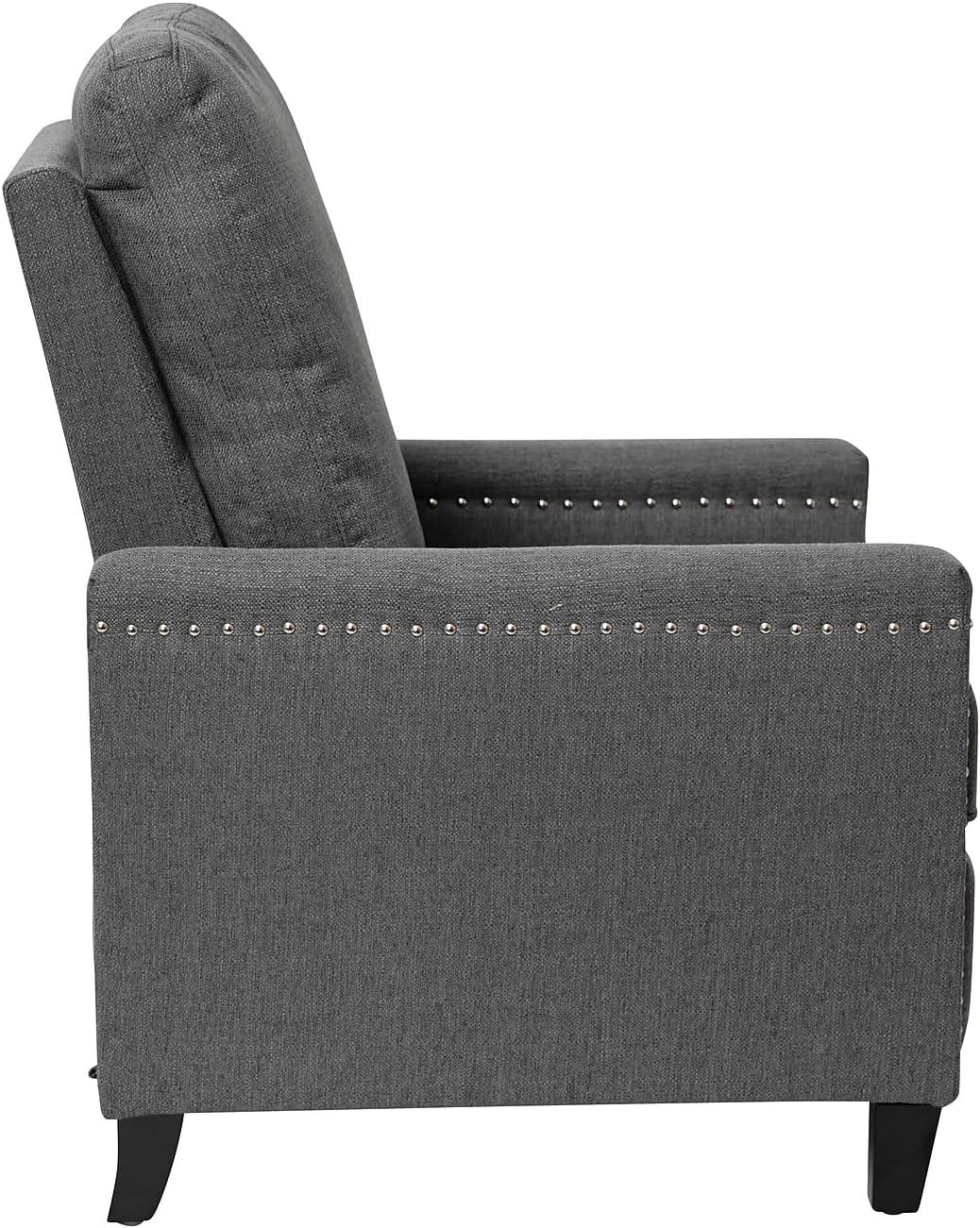 imageFlash Furniture Carson Transitional Style Push Back Recliner Chair Gray Fabric Upholstery Accent Nail Trim Pillow Back ReclinerGrey