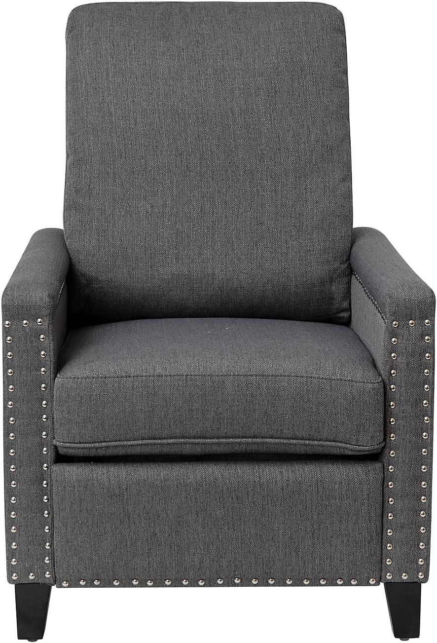 imageFlash Furniture Carson Transitional Style Push Back Recliner Chair Gray Fabric Upholstery Accent Nail Trim Pillow Back ReclinerGrey