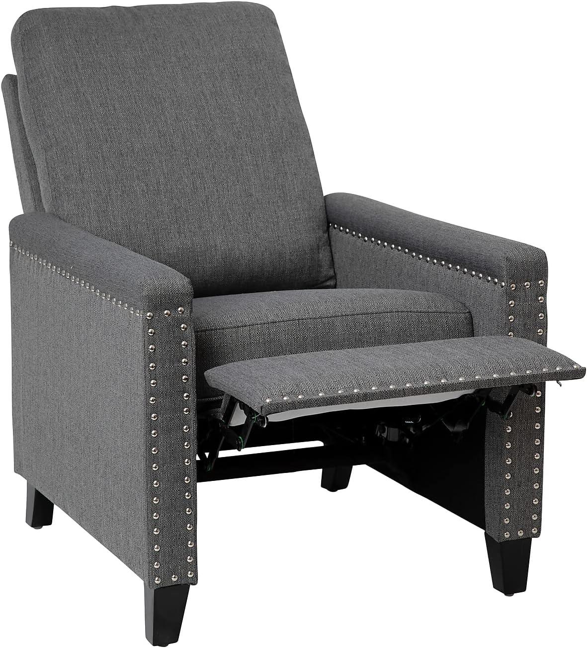 imageFlash Furniture Carson Transitional Style Push Back Recliner Chair Gray Fabric Upholstery Accent Nail Trim Pillow Back ReclinerGrey