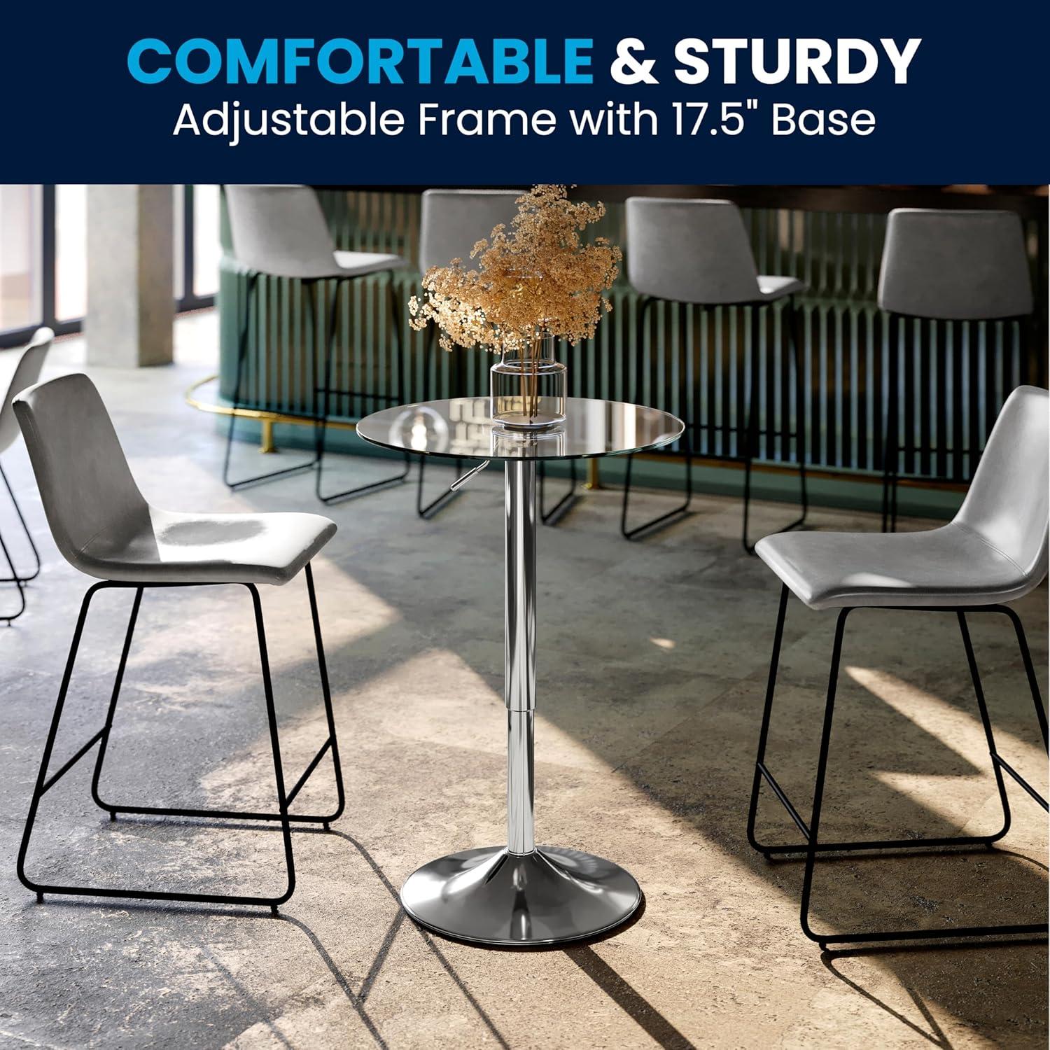 imageFlash Furniture Chad 235 Round Glass Cocktail Table with Adjustable Height Frame Bar Height Table for Commercial or Residential Use ClearChrome