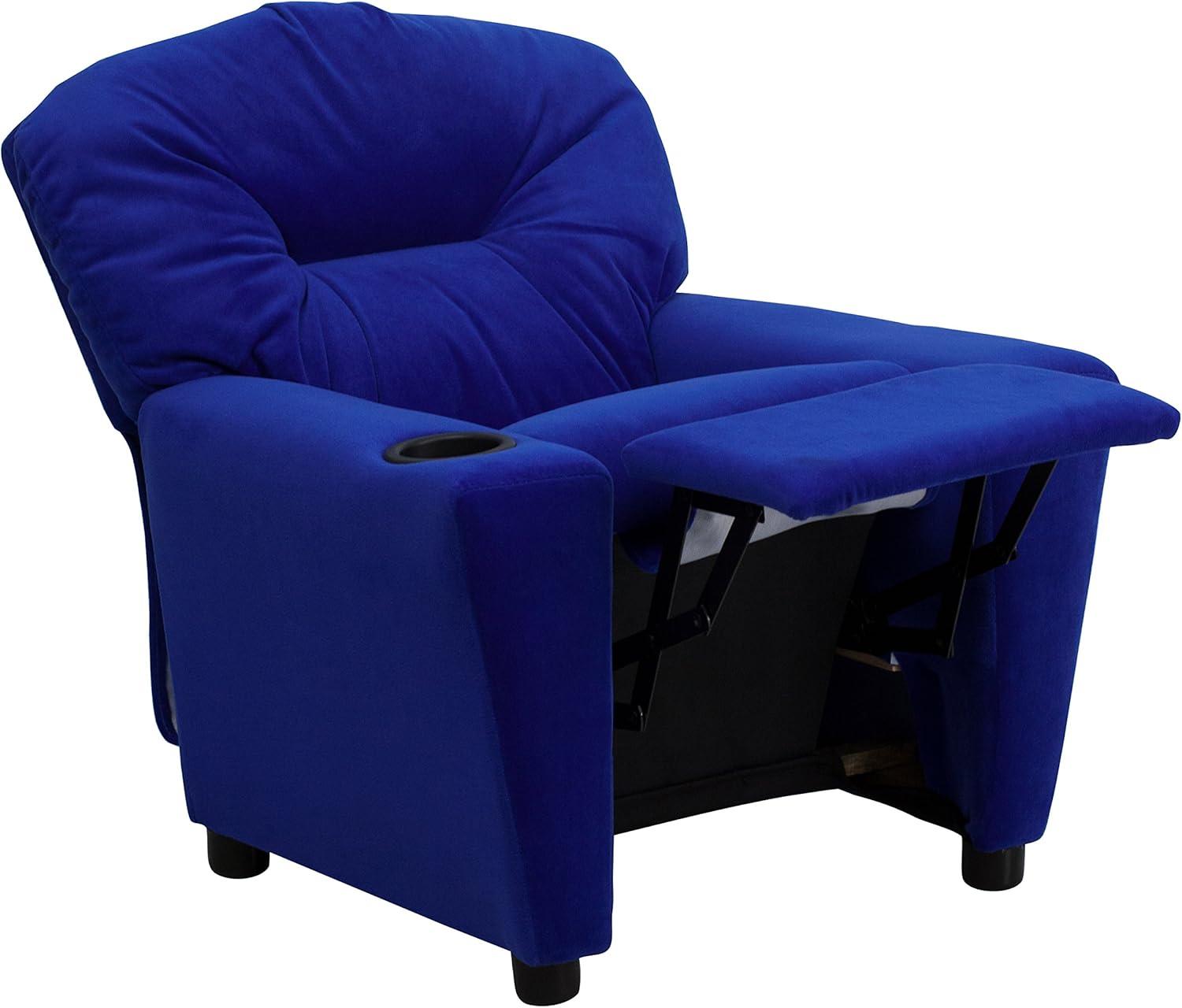imageFlash Furniture Chandler LeatherSoft Kids Recliner with Cup Holder and Safety Recline Contemporary Reclining Chair for Kids Supports up to 90 lbs BlackBlue Microfiber