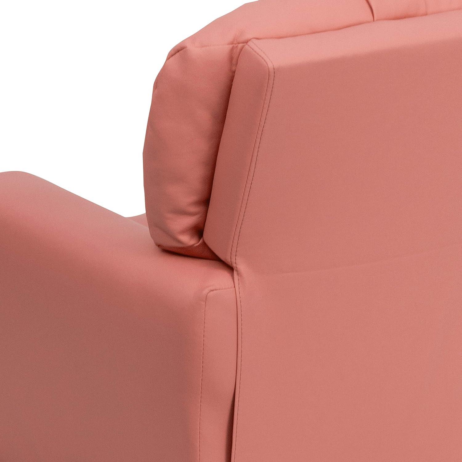 imageFlash Furniture Chandler LeatherSoft Kids Recliner with Cup Holder and Safety Recline Contemporary Reclining Chair for Kids Supports up to 90 lbs BlackPink Vinyl