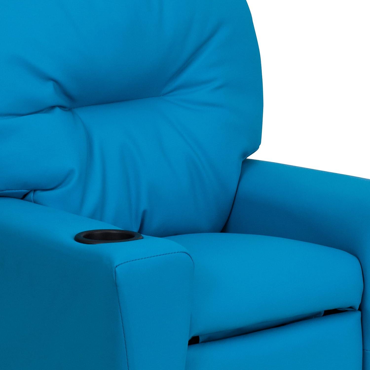 imageFlash Furniture Chandler LeatherSoft Kids Recliner with Cup Holder and Safety Recline Contemporary Reclining Chair for Kids Supports up to 90 lbs BlackTurquoise Vinyl