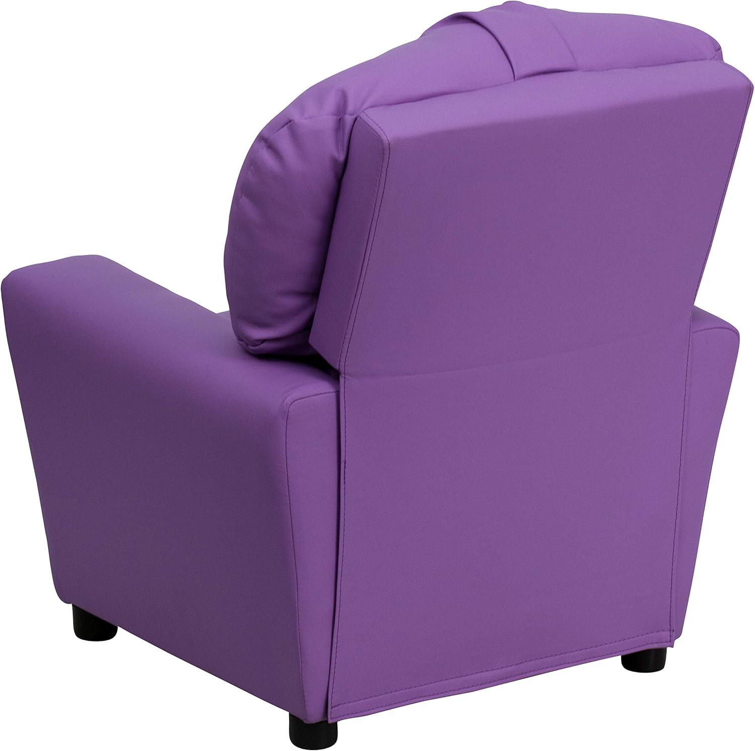 imageFlash Furniture Chandler LeatherSoft Kids Recliner with Cup Holder and Safety Recline Contemporary Reclining Chair for Kids Supports up to 90 lbs BlackLavender Vinyl