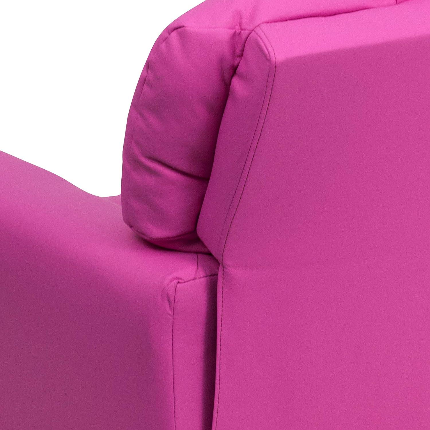 imageFlash Furniture Chandler LeatherSoft Kids Recliner with Cup Holder and Safety Recline Contemporary Reclining Chair for Kids Supports up to 90 lbs BlackHot Pink Vinyl
