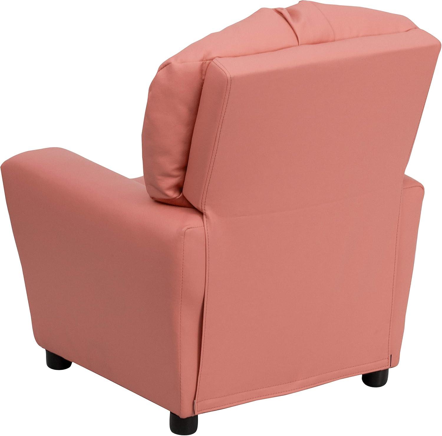imageFlash Furniture Chandler LeatherSoft Kids Recliner with Cup Holder and Safety Recline Contemporary Reclining Chair for Kids Supports up to 90 lbs BlackPink Vinyl