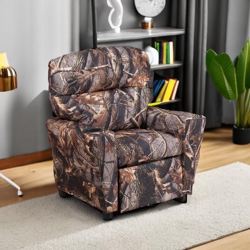 imageFlash Furniture Chandler LeatherSoft Kids Recliner with Cup Holder and Safety Recline Contemporary Reclining Chair for Kids Supports up to 90 lbs BlackCamouflage Fabric