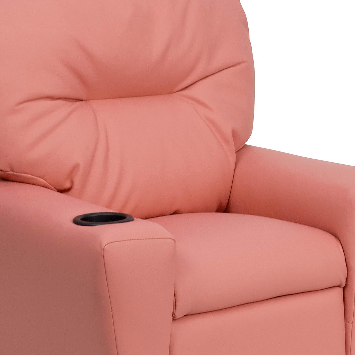 imageFlash Furniture Chandler LeatherSoft Kids Recliner with Cup Holder and Safety Recline Contemporary Reclining Chair for Kids Supports up to 90 lbs BlackPink Vinyl
