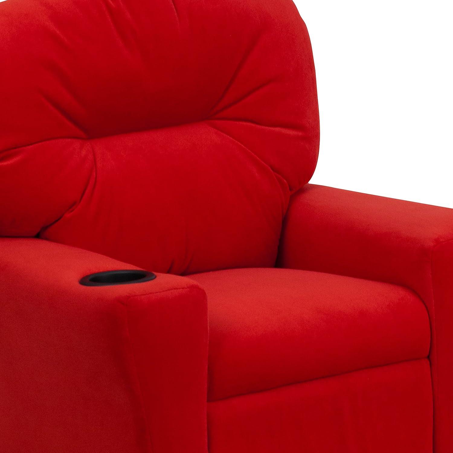 imageFlash Furniture Chandler LeatherSoft Kids Recliner with Cup Holder and Safety Recline Contemporary Reclining Chair for Kids Supports up to 90 lbs BlackRed Microfiber
