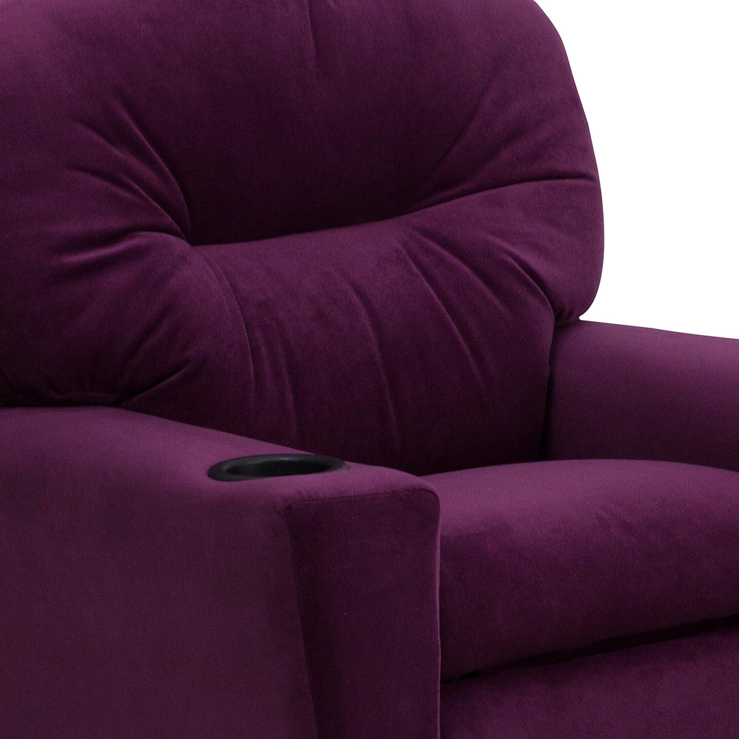 imageFlash Furniture Chandler LeatherSoft Kids Recliner with Cup Holder and Safety Recline Contemporary Reclining Chair for Kids Supports up to 90 lbs BlackPurple Microfiber