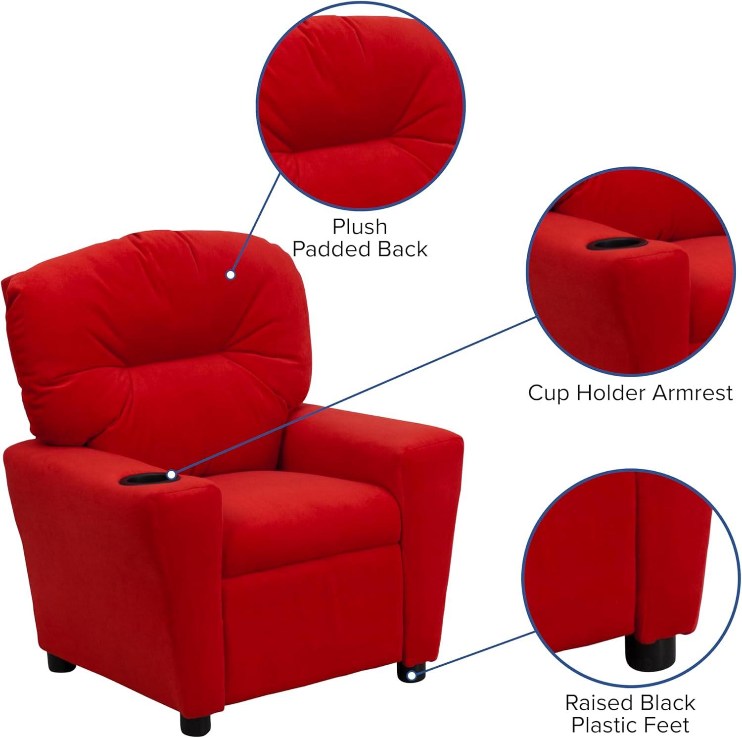 imageFlash Furniture Chandler LeatherSoft Kids Recliner with Cup Holder and Safety Recline Contemporary Reclining Chair for Kids Supports up to 90 lbs BlackRed Microfiber