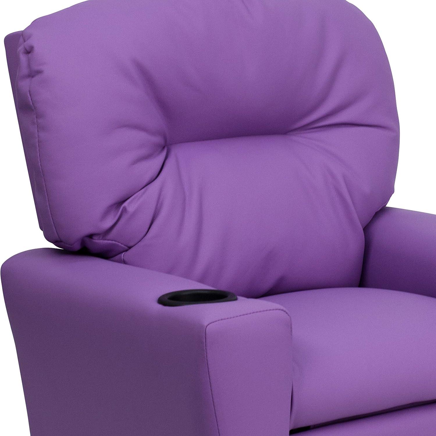 imageFlash Furniture Chandler LeatherSoft Kids Recliner with Cup Holder and Safety Recline Contemporary Reclining Chair for Kids Supports up to 90 lbs BlackLavender Vinyl