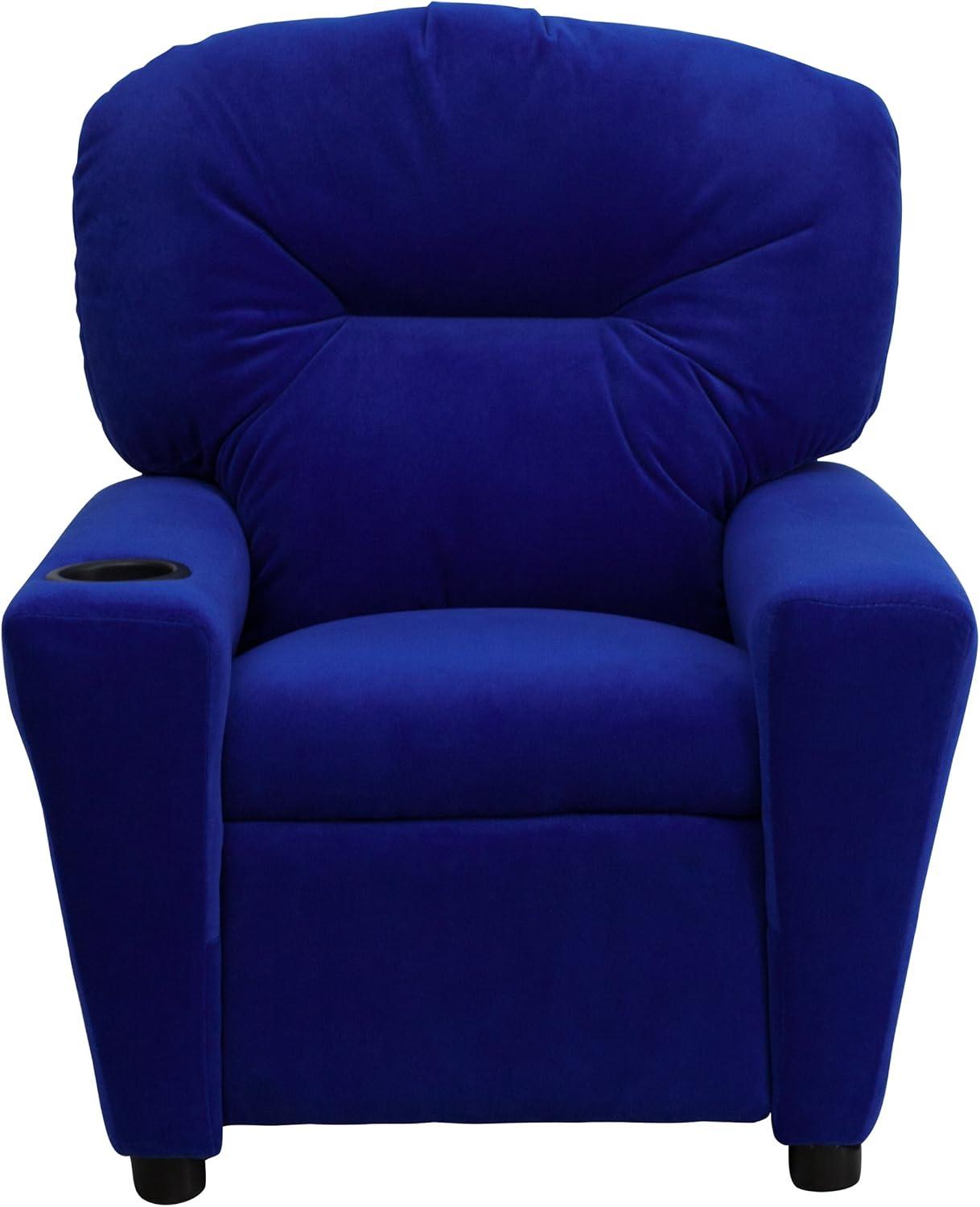 imageFlash Furniture Chandler LeatherSoft Kids Recliner with Cup Holder and Safety Recline Contemporary Reclining Chair for Kids Supports up to 90 lbs BlackBlue Microfiber