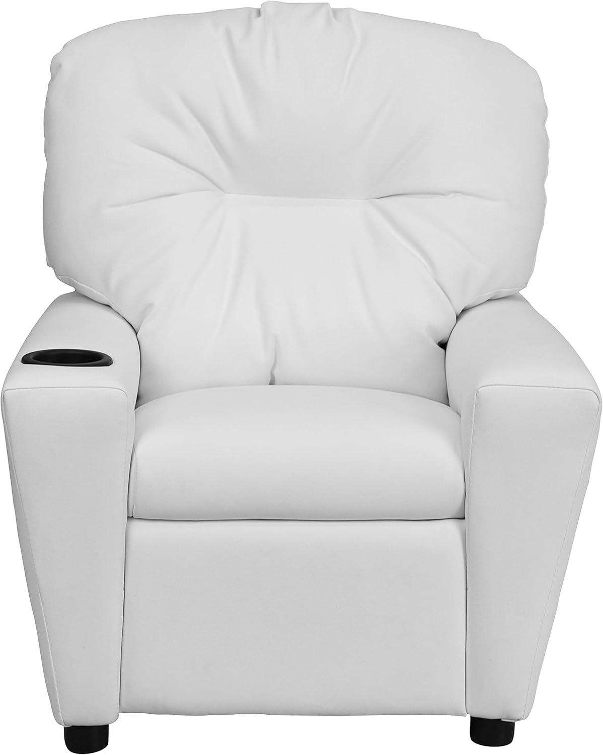 imageFlash Furniture Chandler LeatherSoft Kids Recliner with Cup Holder and Safety Recline Contemporary Reclining Chair for Kids Supports up to 90 lbs BlackWhite Vinyl