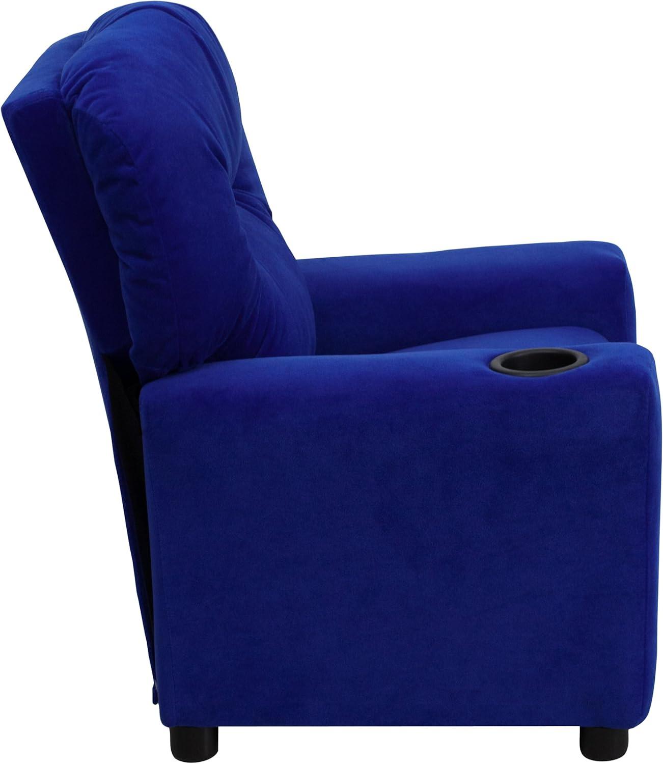 imageFlash Furniture Chandler LeatherSoft Kids Recliner with Cup Holder and Safety Recline Contemporary Reclining Chair for Kids Supports up to 90 lbs BlackBlue Microfiber