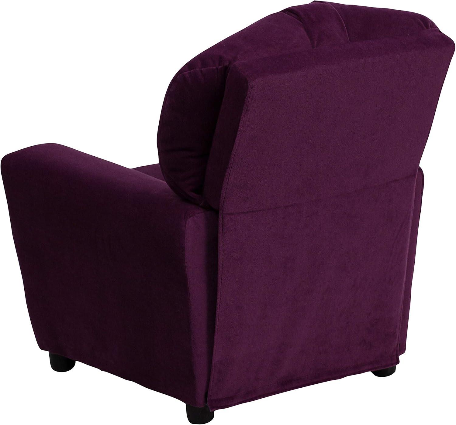 imageFlash Furniture Chandler LeatherSoft Kids Recliner with Cup Holder and Safety Recline Contemporary Reclining Chair for Kids Supports up to 90 lbs BlackPurple Microfiber