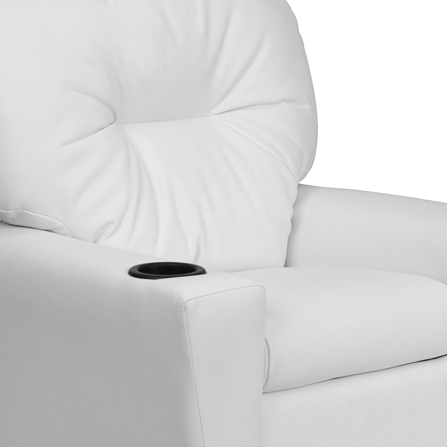 imageFlash Furniture Chandler LeatherSoft Kids Recliner with Cup Holder and Safety Recline Contemporary Reclining Chair for Kids Supports up to 90 lbs BlackWhite Vinyl