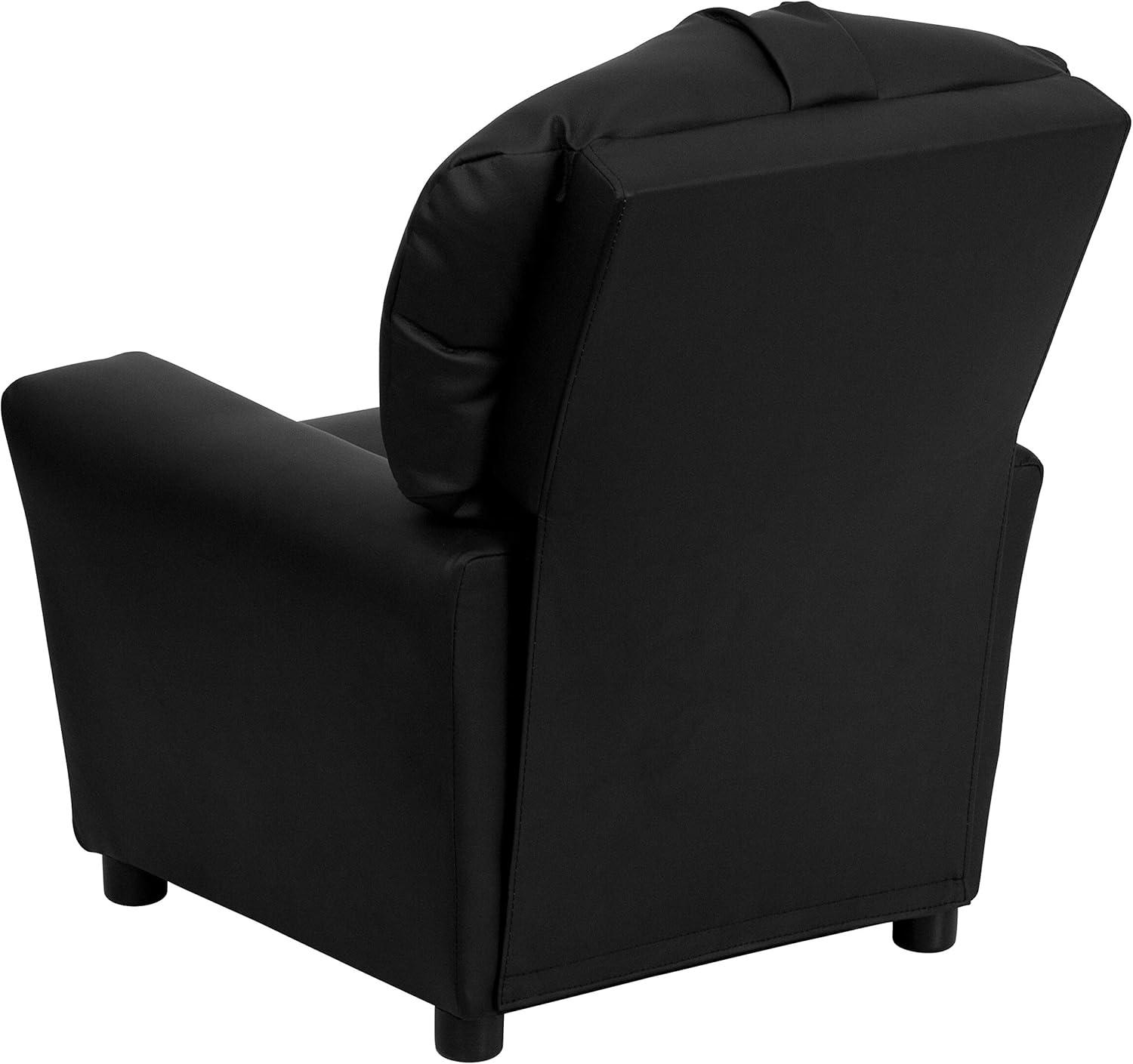 imageFlash Furniture Chandler LeatherSoft Kids Recliner with Cup Holder and Safety Recline Contemporary Reclining Chair for Kids Supports up to 90 lbs BlackBlack Leathersoft