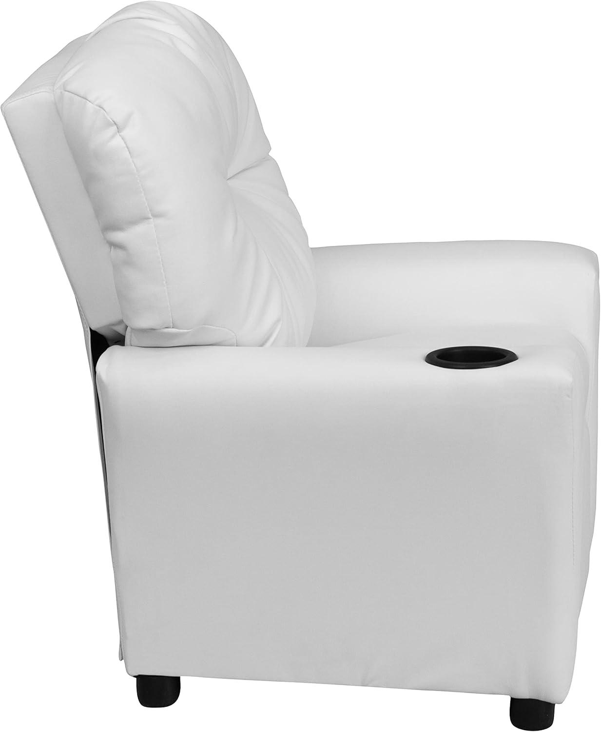 imageFlash Furniture Chandler LeatherSoft Kids Recliner with Cup Holder and Safety Recline Contemporary Reclining Chair for Kids Supports up to 90 lbs BlackWhite Vinyl