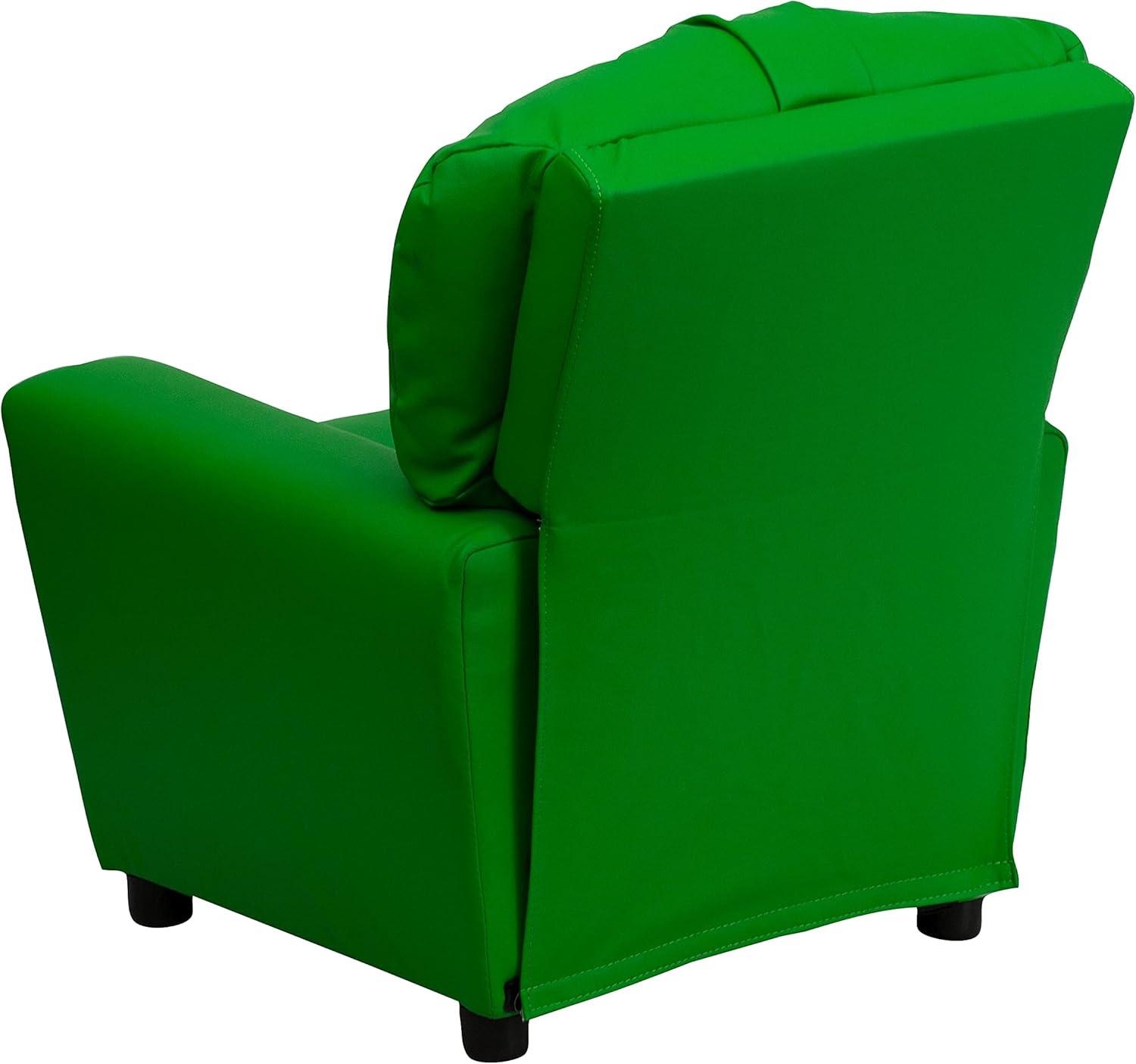 imageFlash Furniture Chandler LeatherSoft Kids Recliner with Cup Holder and Safety Recline Contemporary Reclining Chair for Kids Supports up to 90 lbs BlackGreen Vinyl