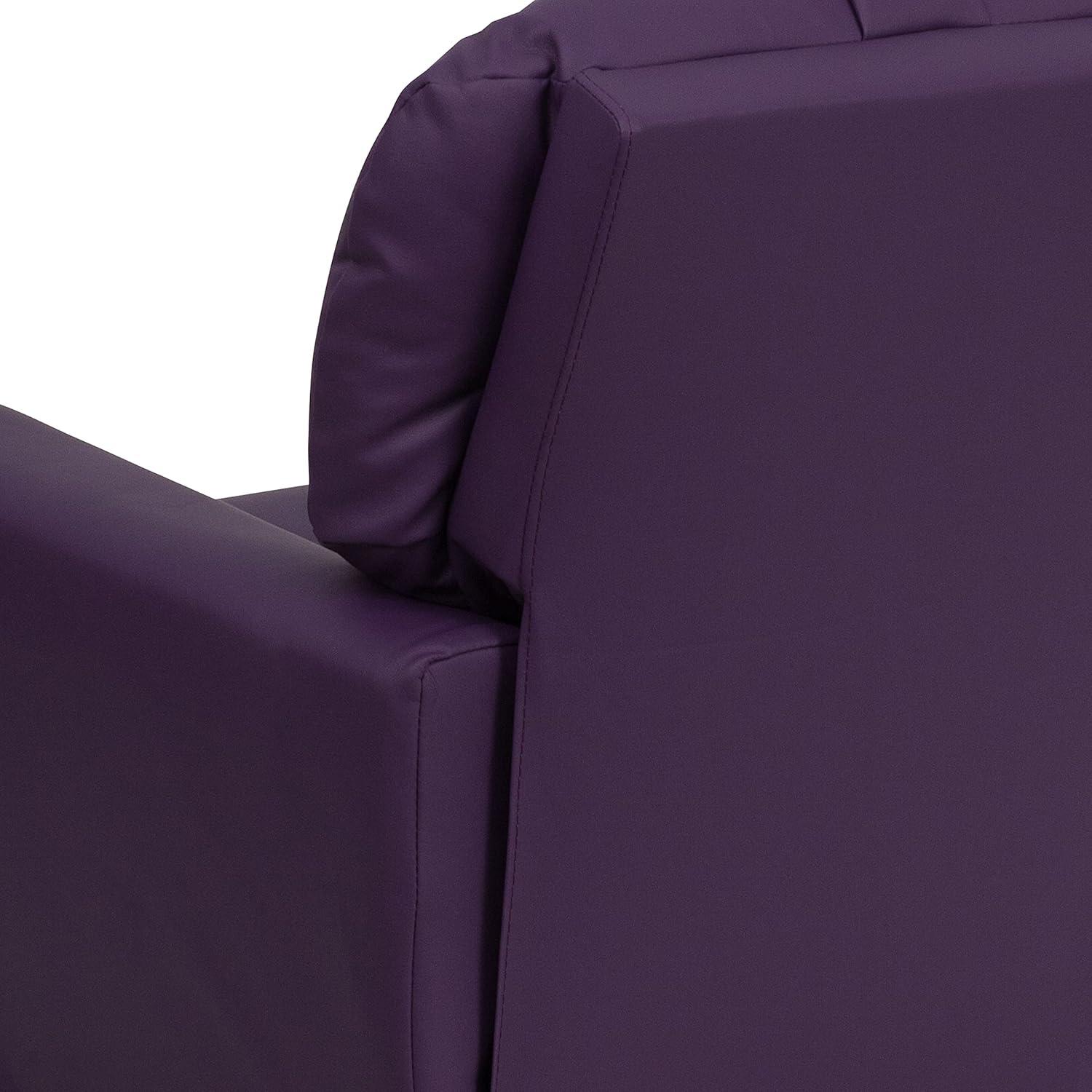 imageFlash Furniture Chandler LeatherSoft Kids Recliner with Cup Holder and Safety Recline Contemporary Reclining Chair for Kids Supports up to 90 lbs BlackPurple Vinyl