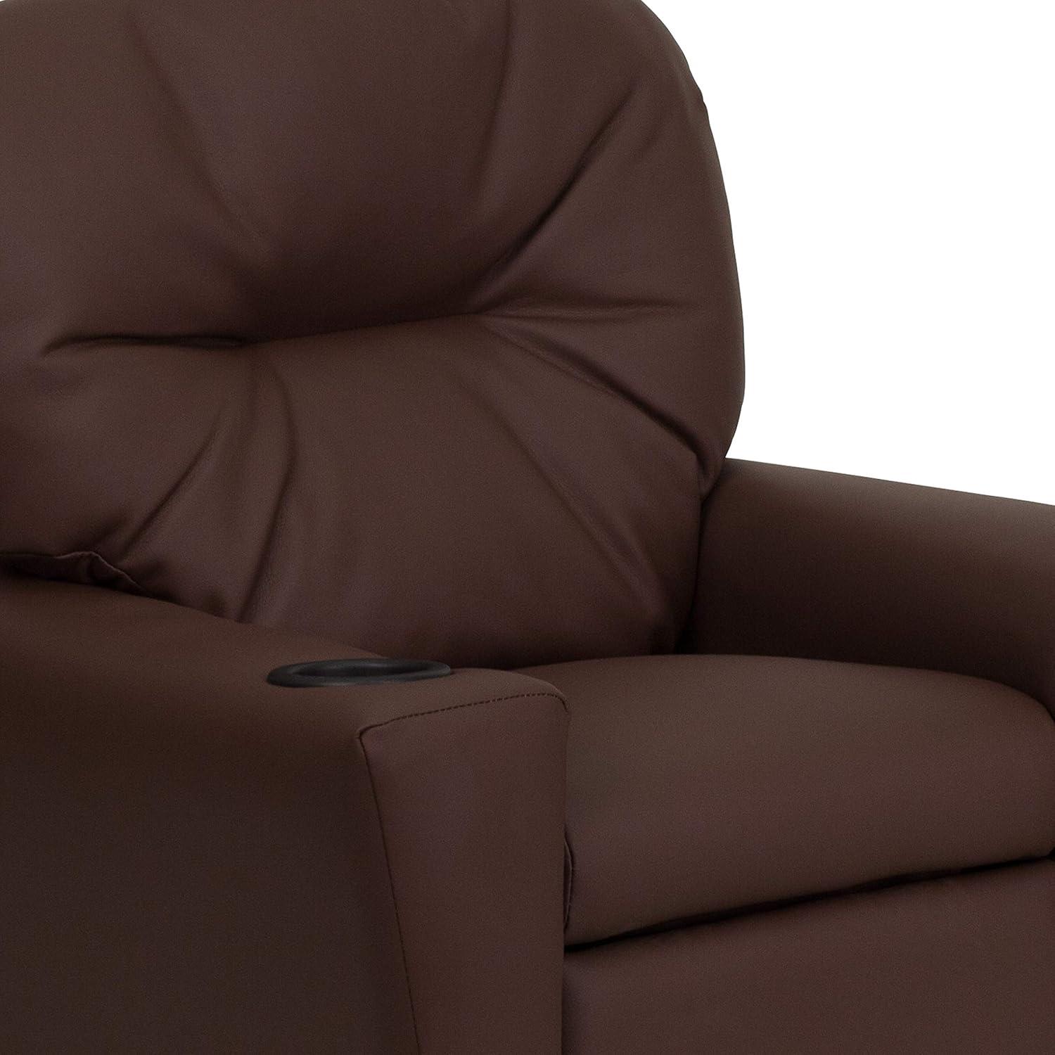 imageFlash Furniture Chandler LeatherSoft Kids Recliner with Cup Holder and Safety Recline Contemporary Reclining Chair for Kids Supports up to 90 lbs BlackBrown Leathersoft