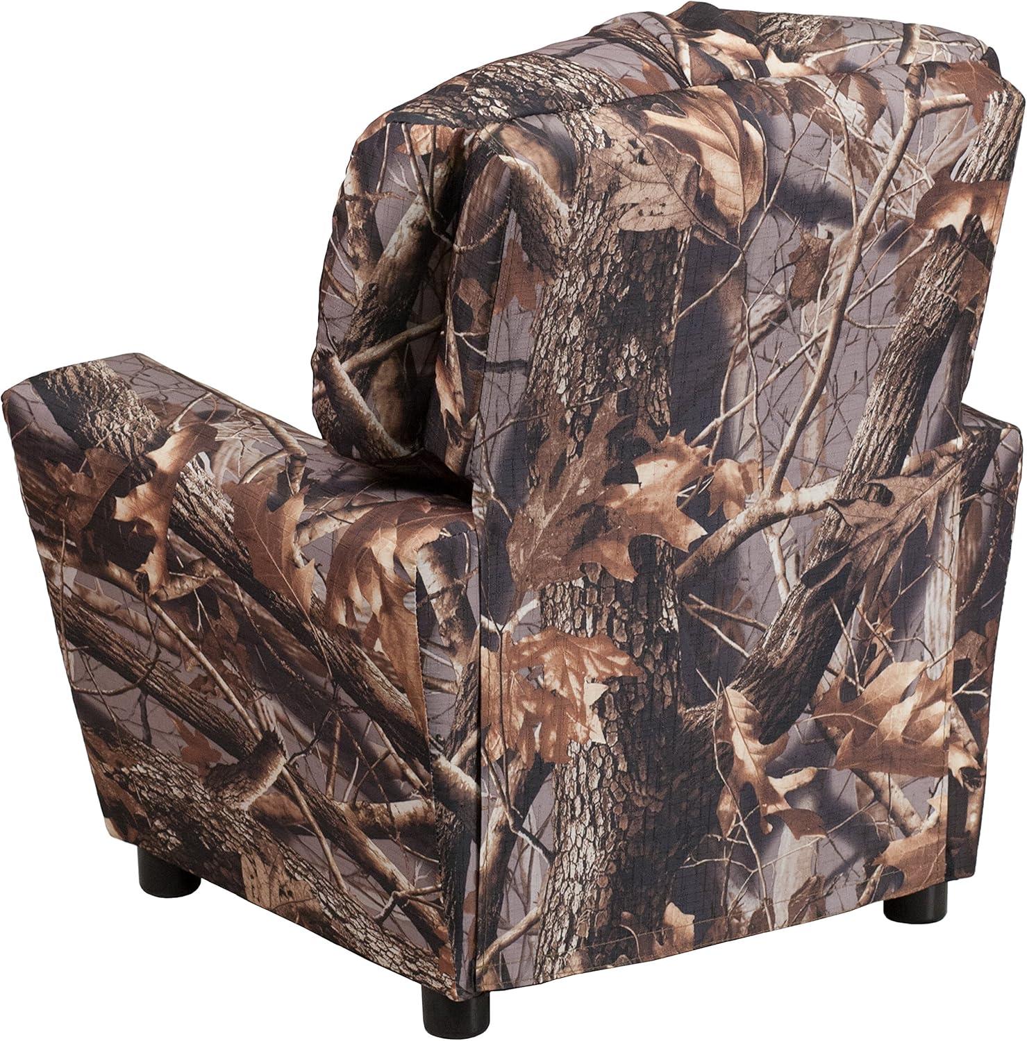 imageFlash Furniture Chandler LeatherSoft Kids Recliner with Cup Holder and Safety Recline Contemporary Reclining Chair for Kids Supports up to 90 lbs BlackCamouflage Fabric