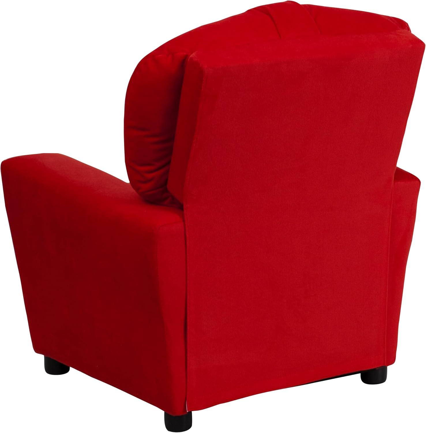 imageFlash Furniture Chandler LeatherSoft Kids Recliner with Cup Holder and Safety Recline Contemporary Reclining Chair for Kids Supports up to 90 lbs BlackRed Microfiber
