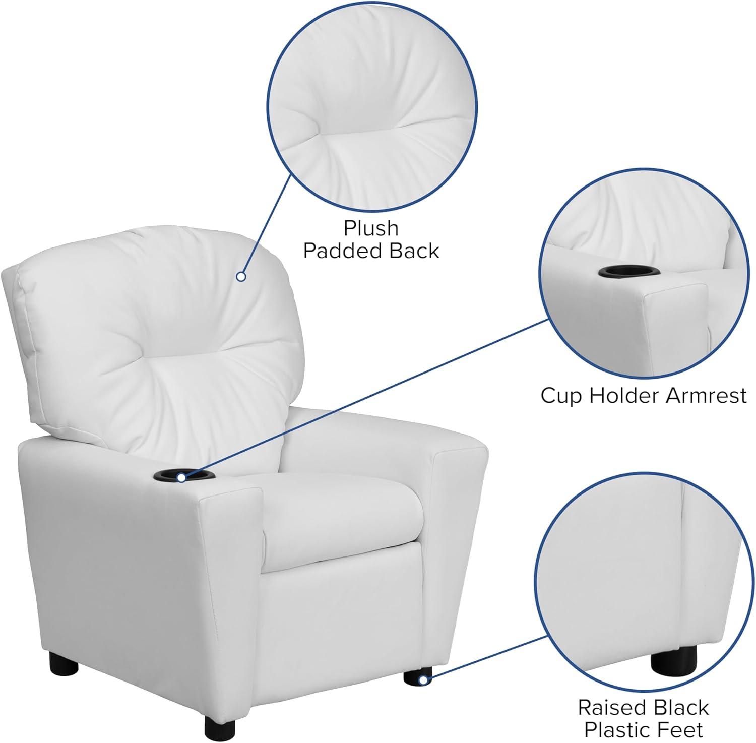 imageFlash Furniture Chandler LeatherSoft Kids Recliner with Cup Holder and Safety Recline Contemporary Reclining Chair for Kids Supports up to 90 lbs BlackWhite Vinyl