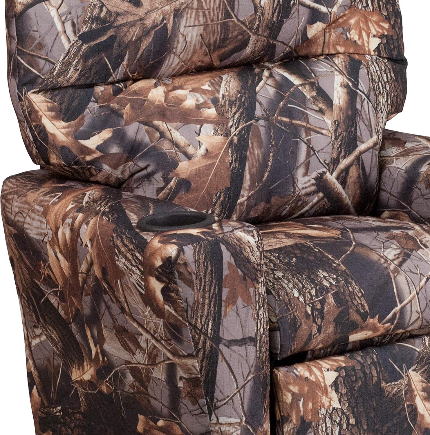 imageFlash Furniture Chandler LeatherSoft Kids Recliner with Cup Holder and Safety Recline Contemporary Reclining Chair for Kids Supports up to 90 lbs BlackCamouflage Fabric