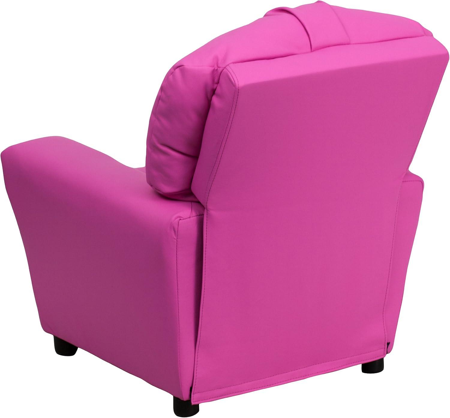 imageFlash Furniture Chandler LeatherSoft Kids Recliner with Cup Holder and Safety Recline Contemporary Reclining Chair for Kids Supports up to 90 lbs BlackHot Pink Vinyl