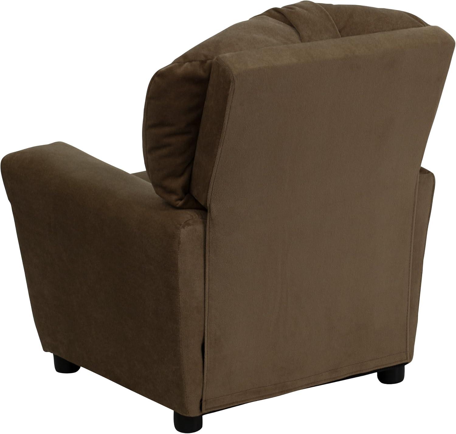 imageFlash Furniture Chandler LeatherSoft Kids Recliner with Cup Holder and Safety Recline Contemporary Reclining Chair for Kids Supports up to 90 lbs BlackBrown Microfiber