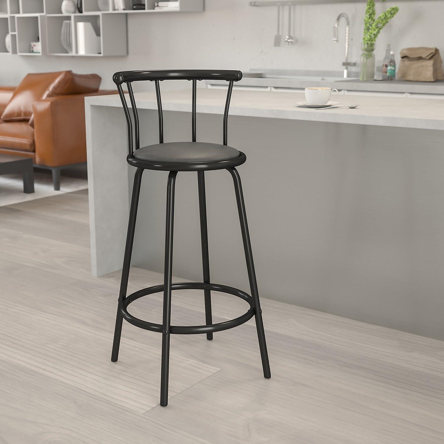 imageFlash Furniture Charla Crown Back Black Metal Barstool with Black Vinyl Swivel Seat