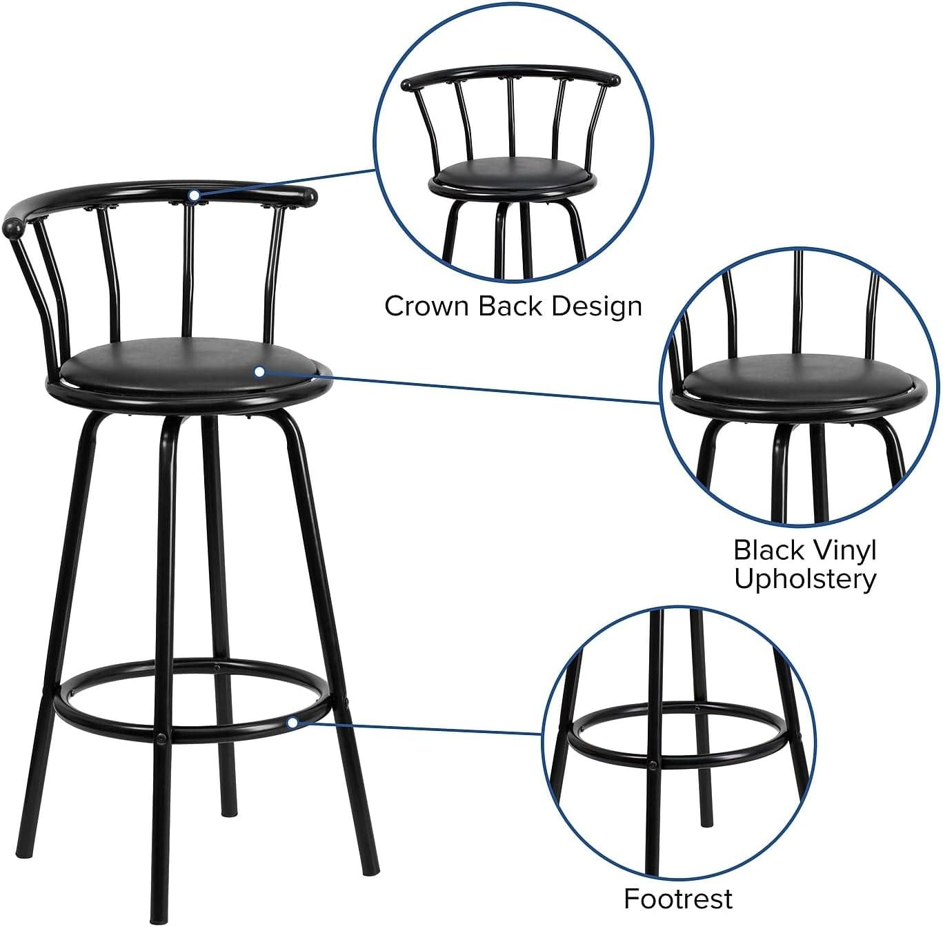 imageFlash Furniture Charla Crown Back Black Metal Barstool with Black Vinyl Swivel Seat
