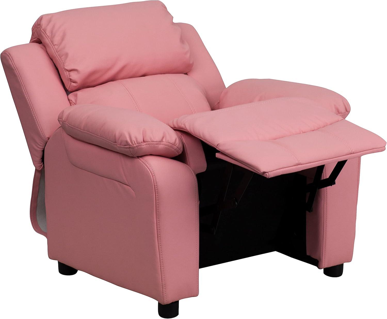 imageFlash Furniture Charlie Microfiber Kids Recliner with FlipUp Storage Arms and Safety Recline Contemporary Reclining Chair for Kids Supports up to 90 lbs PurplePink Vinyl