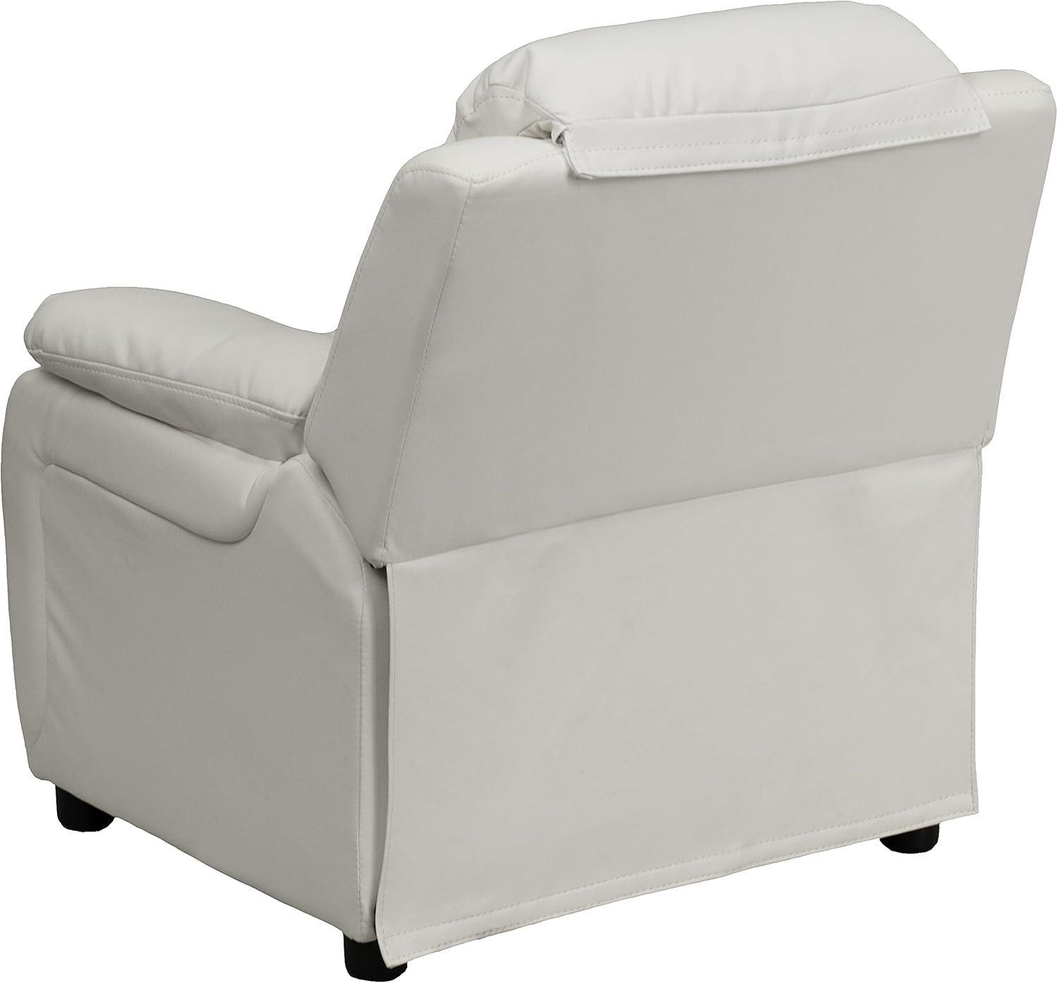imageFlash Furniture Charlie Microfiber Kids Recliner with FlipUp Storage Arms and Safety Recline Contemporary Reclining Chair for Kids Supports up to 90 lbs PurpleWhite Vinyl