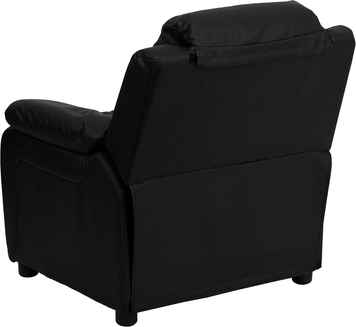 imageFlash Furniture Charlie Microfiber Kids Recliner with FlipUp Storage Arms and Safety Recline Contemporary Reclining Chair for Kids Supports up to 90 lbs PurpleBlack Leathersoft