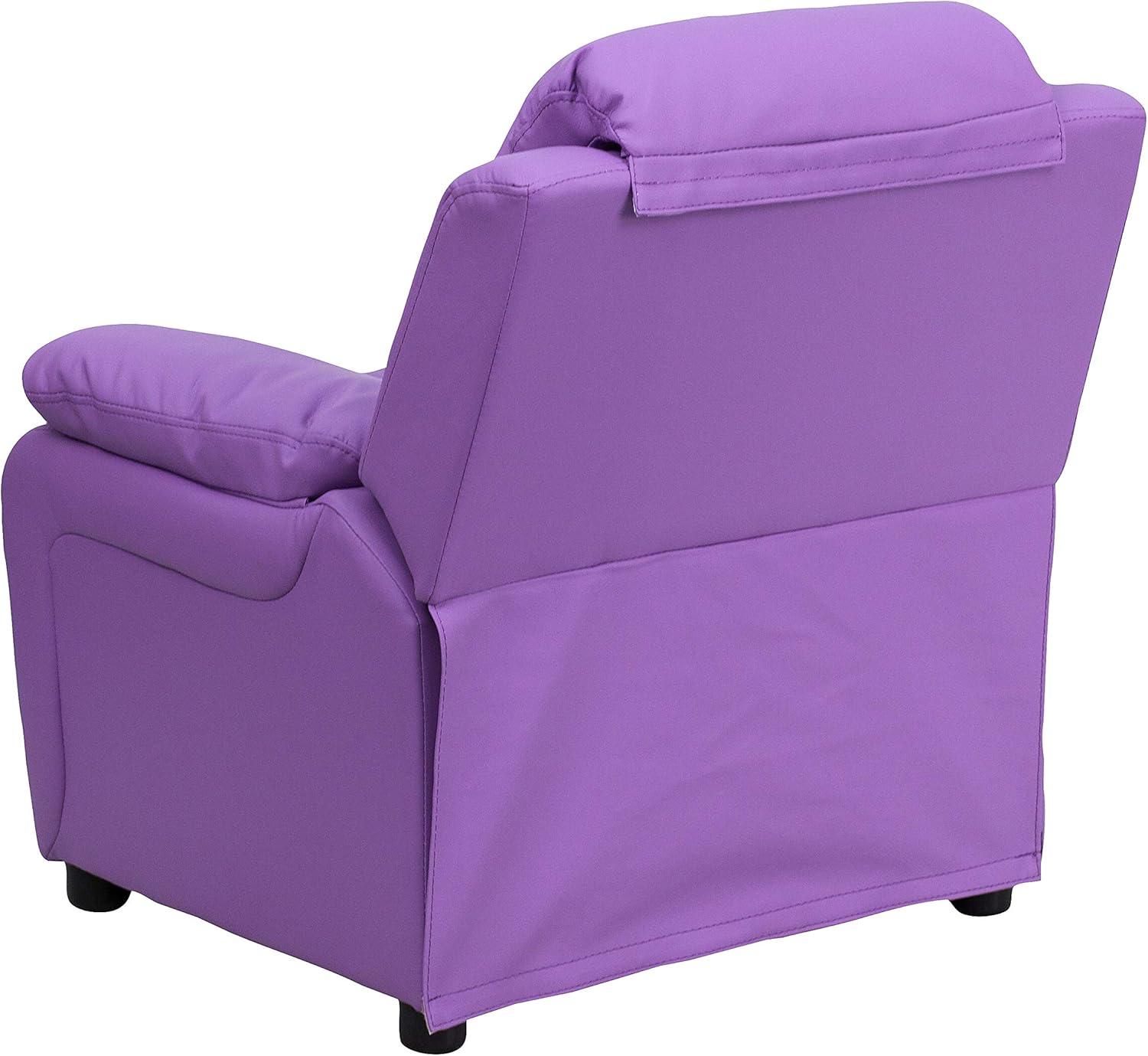 imageFlash Furniture Charlie Microfiber Kids Recliner with FlipUp Storage Arms and Safety Recline Contemporary Reclining Chair for Kids Supports up to 90 lbs PurpleLavender Vinyl