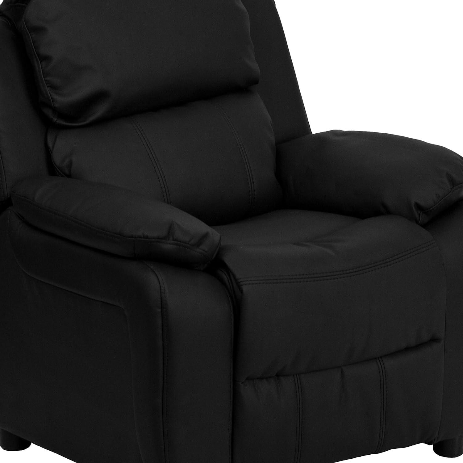 imageFlash Furniture Charlie Microfiber Kids Recliner with FlipUp Storage Arms and Safety Recline Contemporary Reclining Chair for Kids Supports up to 90 lbs PurpleBlack Leathersoft