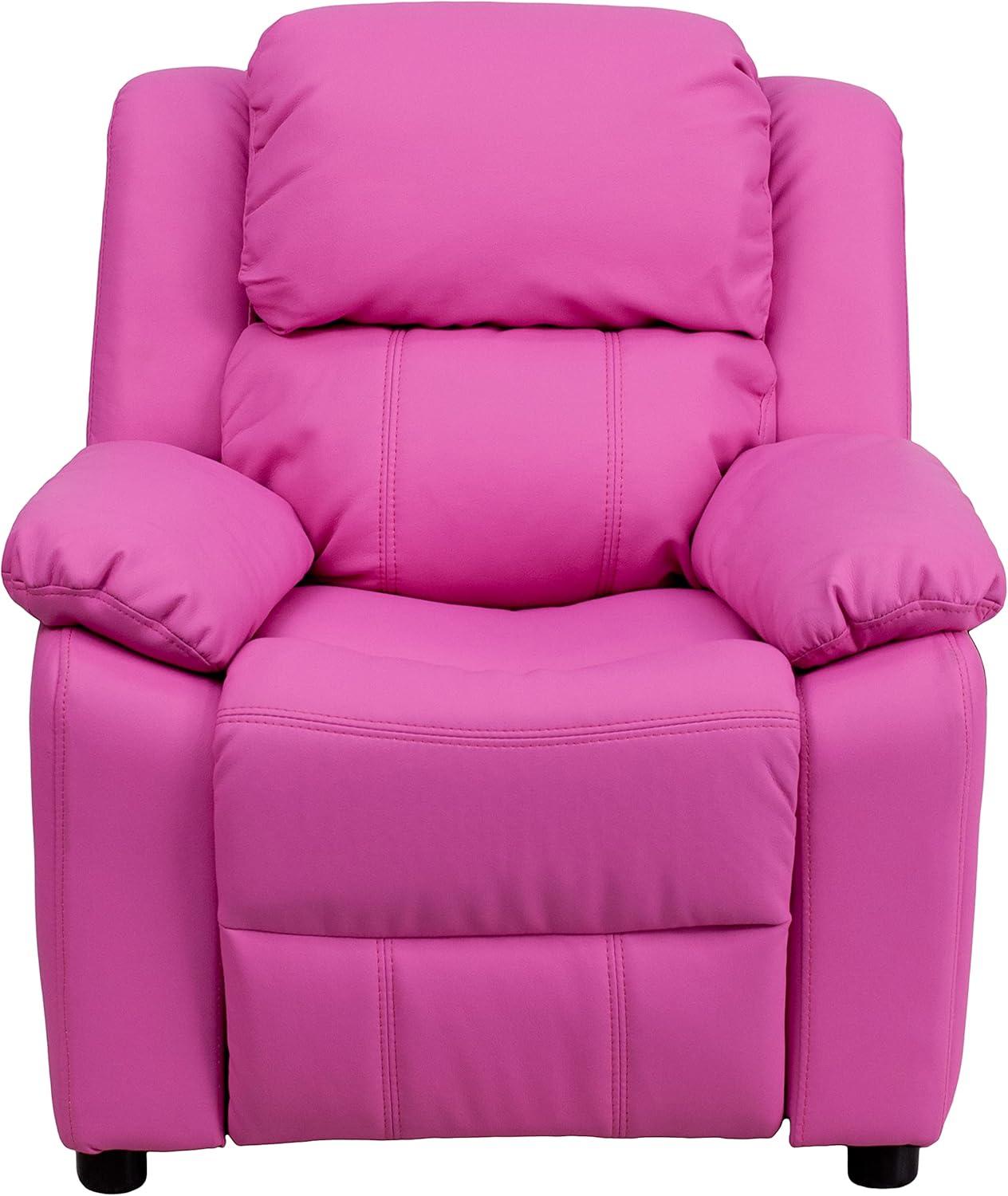 imageFlash Furniture Charlie Microfiber Kids Recliner with FlipUp Storage Arms and Safety Recline Contemporary Reclining Chair for Kids Supports up to 90 lbs PurpleHot Pink Vinyl