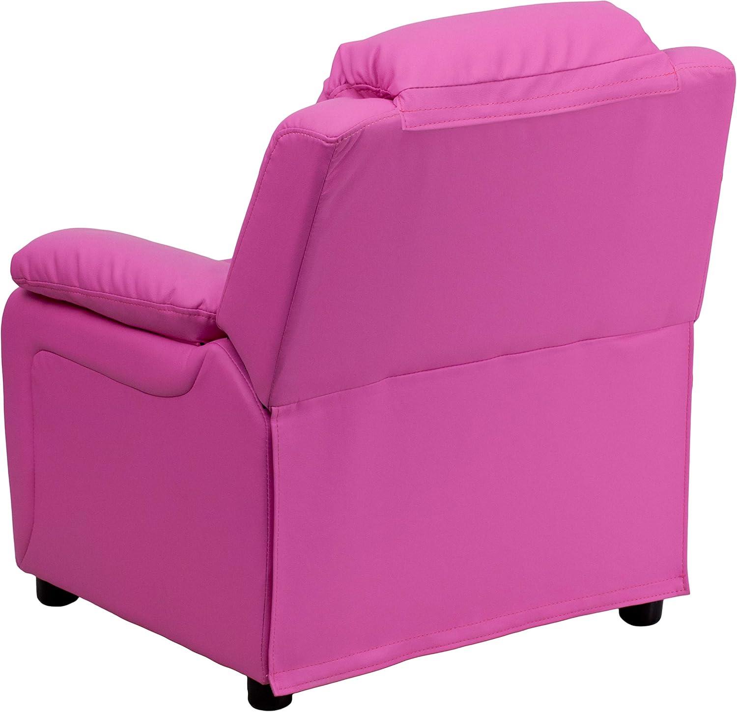imageFlash Furniture Charlie Microfiber Kids Recliner with FlipUp Storage Arms and Safety Recline Contemporary Reclining Chair for Kids Supports up to 90 lbs PurpleHot Pink Vinyl